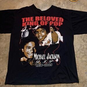 King Of Pop Michael Jackson Tribute Tee Y2K  Black T-shirt Mens 3XL